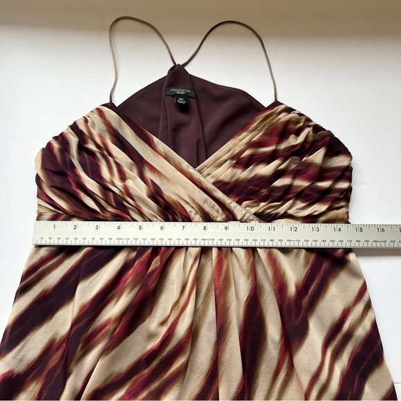 Ann Taylor Silk Dress Water Color Animal Print Flowy Lined Lightweight Tan Sz 6P - Picture 8 of 14